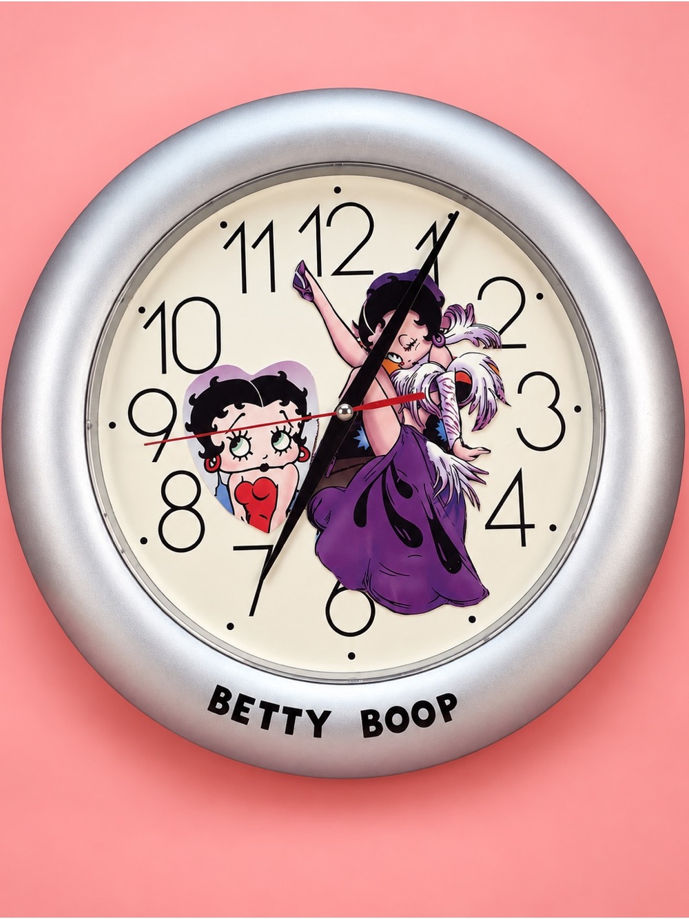 Betty Boop Silver Wall Clock with Purple Dress Artwork